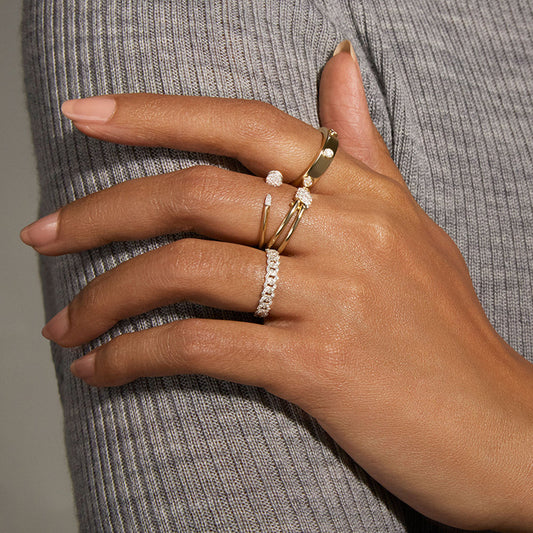 Twisted Full Pavé CZ Eternity Ring - Adjustable Open Ring in Sterling Silver