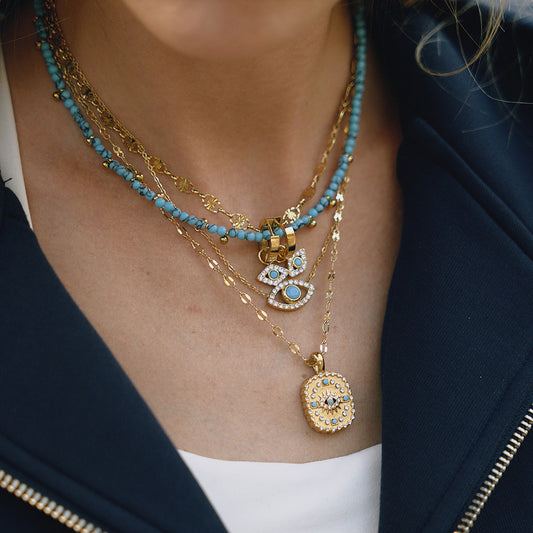 Evil Eye Necklace with Blue Turquoise - Titanium Steel Choker for Women, Protection Amulet Gift