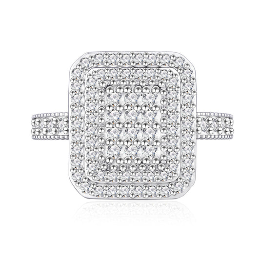 Rectangular Full Eternity Ring - Micro-Pavé Zircon Band in Solid Sterling Silver