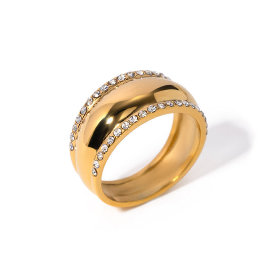 18k Gold Plated Crystal Ring - Minimalist Unisex Band with Zirconia Accents