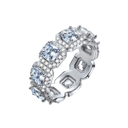 Square Solitaire Zircon Ring - 6.5mm Wide Band Statement Ring in Solid Sterling Silver