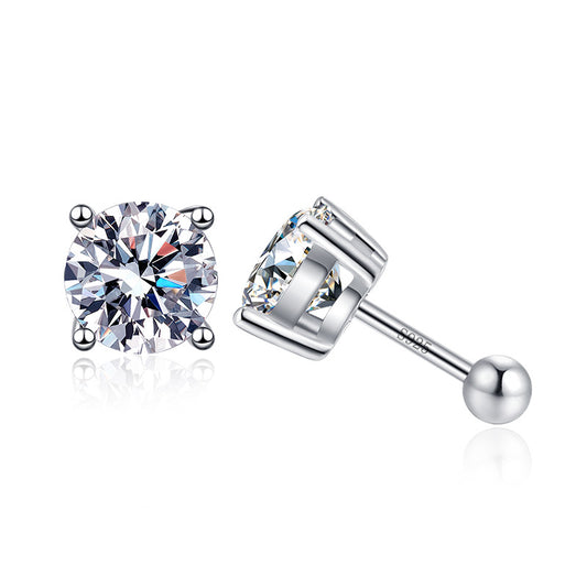 Screw Back Moissanite Stud Earrings - 4-Prong Unisex Sterling Silver Earrings
