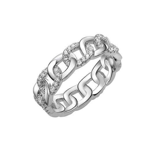 Solid Chain Link Ring - Industrial Sterling Silver Band Ring for Stacking