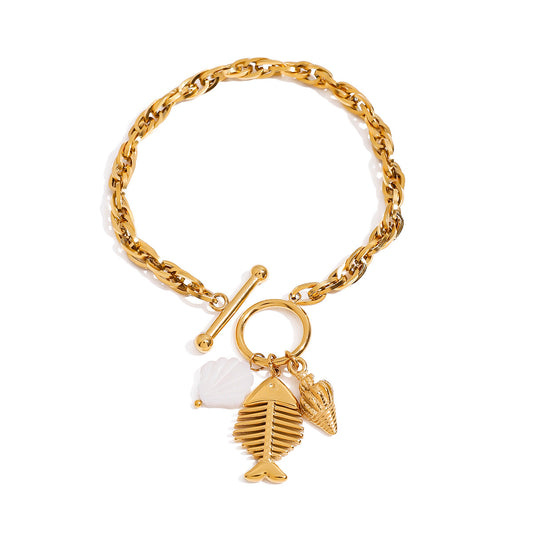 Ocean Shell and Starfish Bracelet - 18K Gold Plated Adjustable Bracelet