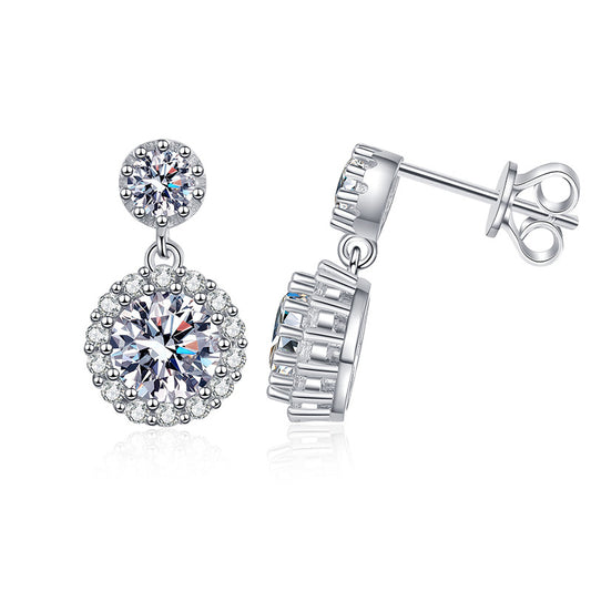 Round Halo Moissanite Stud Earrings - 1CT D Color Sterling Silver Earrings for Women