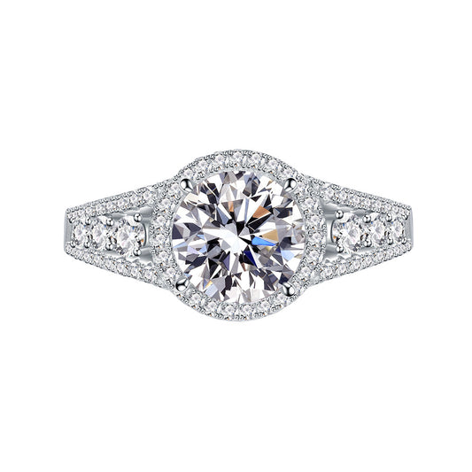 Solitaire Engagement Ring - 8mm 5A Cubic Zirconia Sterling Silver Bridal Set