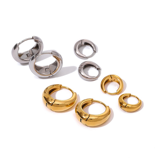 Stainless Steel Hoop Earrings – 18K Gold Titanium Steel Studs with Luxury Appeal