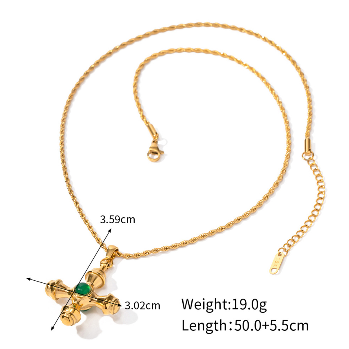 18K Gold Stainless Steel Cross Necklace with Tiger’s Eye Pendant – Tarnish Resistant Titanium Jewelry