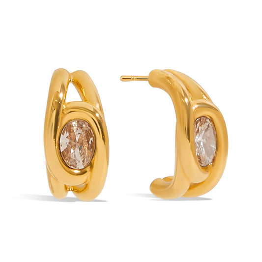18K Gold Plated Zirconia Hoop Earrings for Women - Fadeproof Stainless Steel Classic Studs