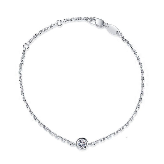 Parisian Single Moissanite Bracelet - 0.3CT Platinum Plated Sterling Silver Bubble Chain