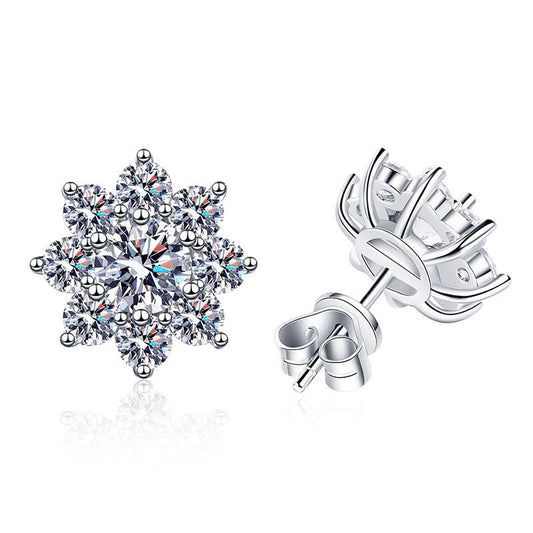 Sunflower Moissanite Stud Earrings - 1CT D Color Full Eternity Flower Earrings in Sterling Silver