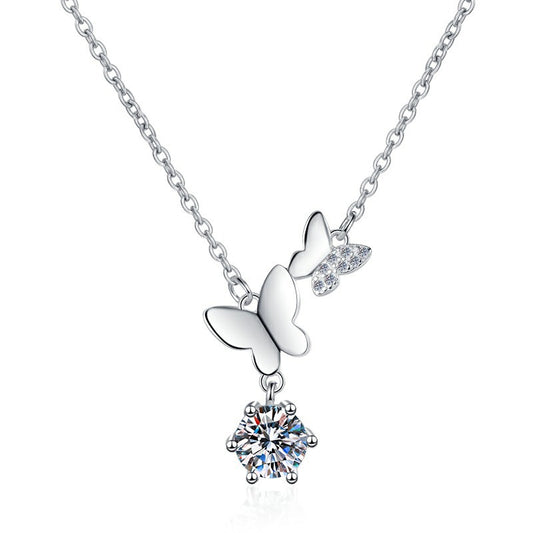Butterfly Moissanite Pendant Necklace - 1CT Sterling Silver Nature Inspired Jewelry