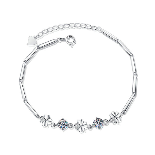 1CT Four Leaf Clover Bracelet - Sterling Silver Lucky Moissanite Bracelet for Women