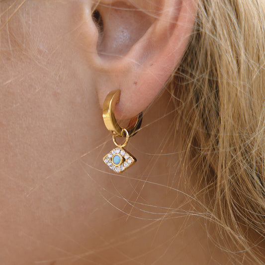 Evil Eye Earrings - Blue Turquoise Titanium Earrings, Anti-Allergy Amulet
