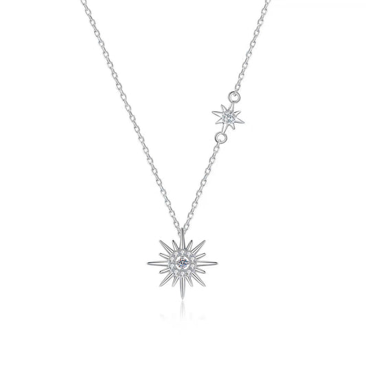 Star Moon Fringe Necklace - Moissanite Hexagram Pendant Sterling Silver Chain | Korean Y2K Style