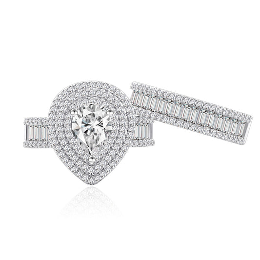 Teardrop Micro Pave Couple Rings Set – 925 Sterling Silver Women’s & Men’s Matching Rings