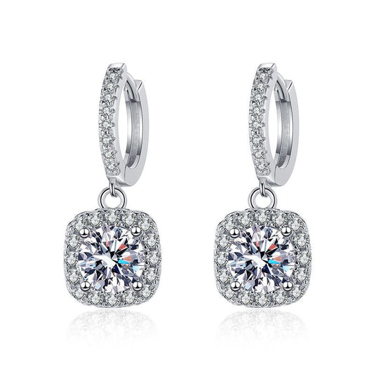 Square Circle Moissanite Earrings - Geometric Sterling Silver Hoop Earrings for Women