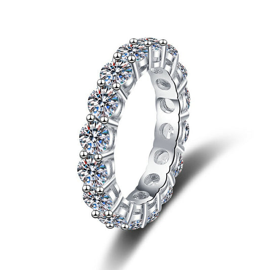 4mm Cuban Link Moissanite Eternity Ring - Full Pavé Sterling Silver Statement Rin