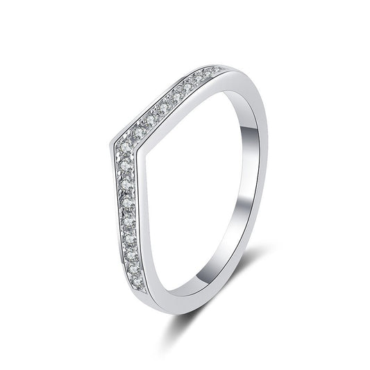 V-Shape Moissanite Eternity Ring - Full Pavé D Color Sterling Silver Stacking Ring | Korean Style