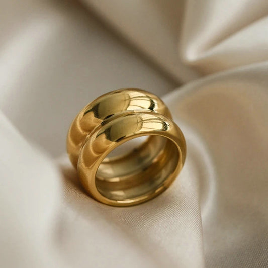18K Gold Titanium Steel Wide Band Double-Layer Ring – Minimalist Luxury