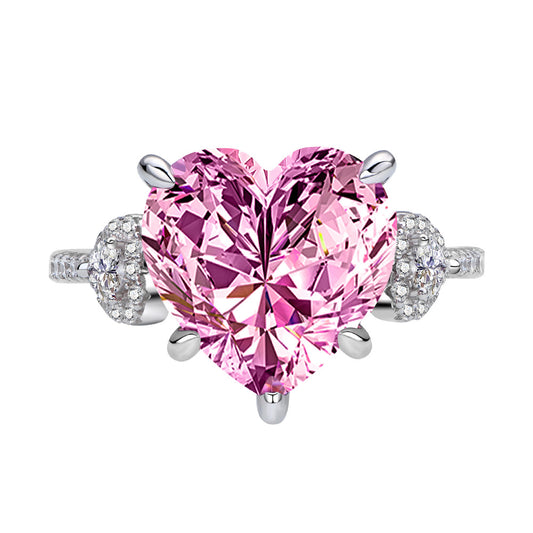 12x12mm Heart Shaped Pink Diamond Ring - Massive Solitaire Statement Ring in Sterling Silver