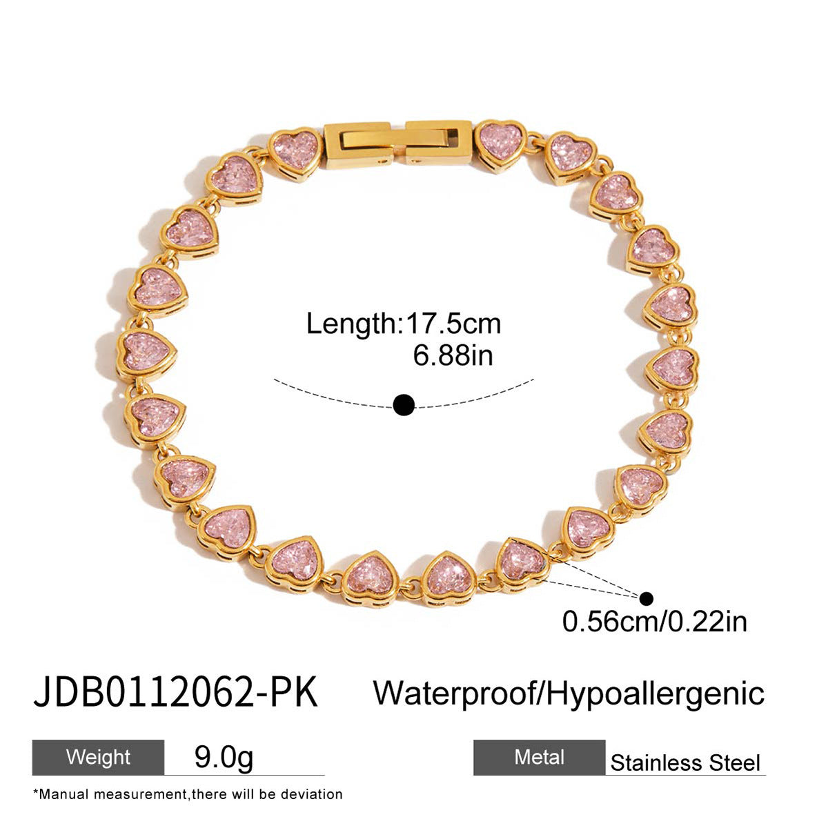 Stackable Heart Bracelet with CZ - Dainty Titanium Steel Chain, Tarnish-Free Minimalist Jewelry for Women