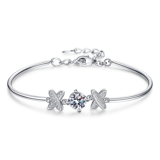 Platinum Plated Bow Bracelet - 1CT Moissanite Sterling Silver Chain Bracelet | Korean Style